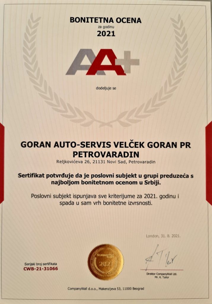 Auto servis novi sad sertifikat